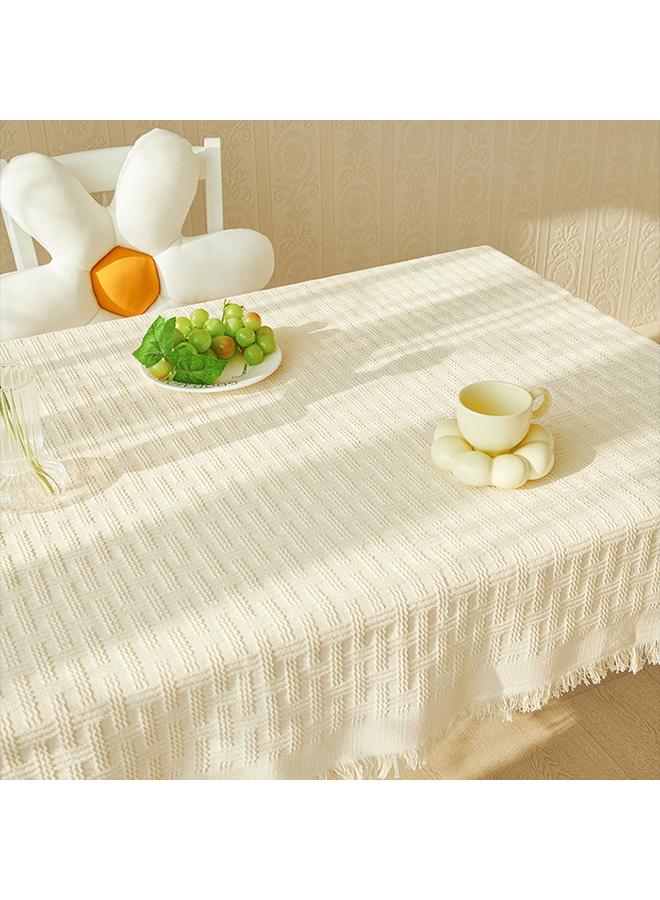 Bluejw Ins Style Cotton Linen French Style Tablecloth Small Round Table Light Luxury High Feeling Birthday Photo White Japanese Style Coffee Table Long Tablecloth - Image 1