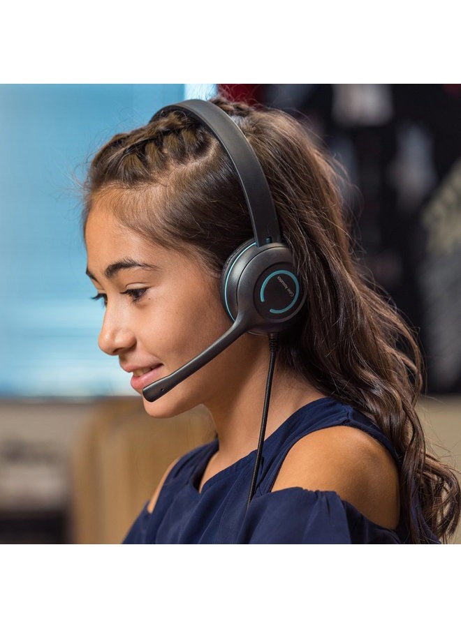 Cyber Acoustics سماعة ستيريو 3.5 مم مع سماعات رأس وميكروفون لإلغاء الضوضاء لأجهزة الكمبيوتر والأجهزة اللوحية والهواتف المحمولة في المكتب أو الفصل الدراسي أو المنزل (AC-5002) ، أسود - Image 2