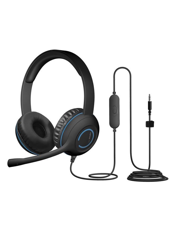 Cyber Acoustics سماعة ستيريو 3.5 مم مع سماعات رأس وميكروفون لإلغاء الضوضاء لأجهزة الكمبيوتر والأجهزة اللوحية والهواتف المحمولة في المكتب أو الفصل الدراسي أو المنزل (AC-5002) ، أسود - Image 1