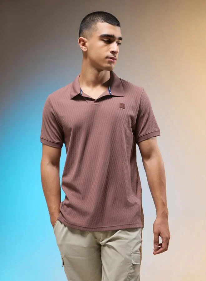 Technosport Brown Men Jacquard Slim Fit Polo for Men | Best Price UAE