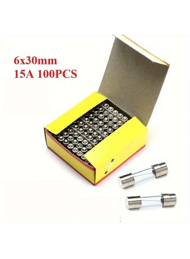 100Pcs 6x30mm 15A Fast Blow Glass Tube Fuses 250V Quick Blow Circuit Protection - Image 1