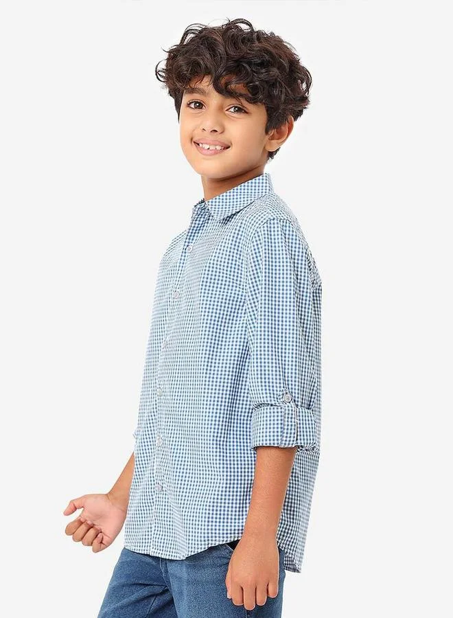 Bonkids Regular Long Sleeve Printed Navy Cotton Shirt 100 % Cotton