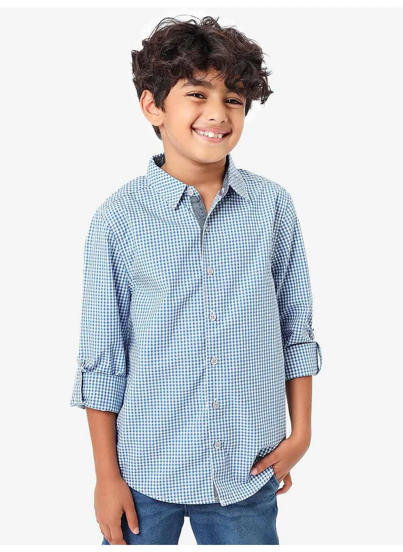 Bonkids Regular Long Sleeve Printed Navy Cotton Shirt 100 % Cotton