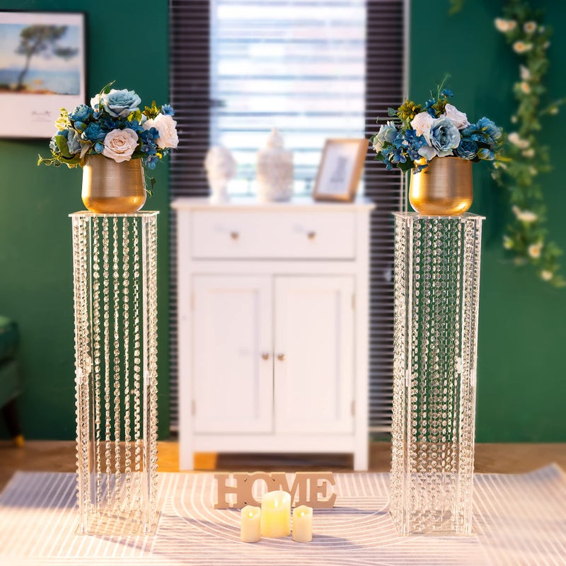 Nuptio Centerpieces for Wedding Table Vases - 2 Pcs 31.5in Tall Flower Vase Crystal Flowers Stand for Party Tables Decorations - Elegant Bulk Weddings Decoration Table Geometric Centerpiece Stands - Image 4