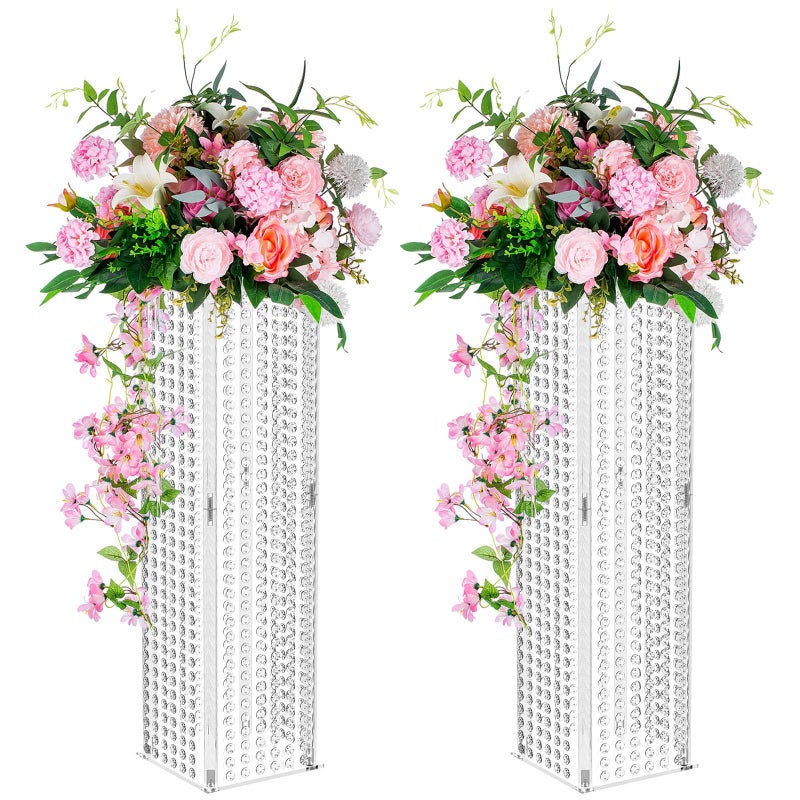 Nuptio Centerpieces for Wedding Table Vases - 2 Pcs 31.5in Tall Flower Vase Crystal Flowers Stand for Party Tables Decorations - Elegant Bulk Weddings Decoration Table Geometric Centerpiece Stands - Image 1