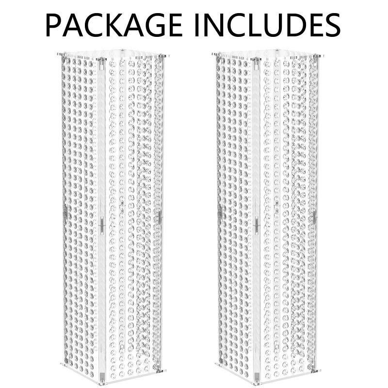 Nuptio Centerpieces for Wedding Table Vases - 2 Pcs 31.5in Tall Flower Vase Crystal Flowers Stand for Party Tables Decorations - Elegant Bulk Weddings Decoration Table Geometric Centerpiece Stands - Image 2
