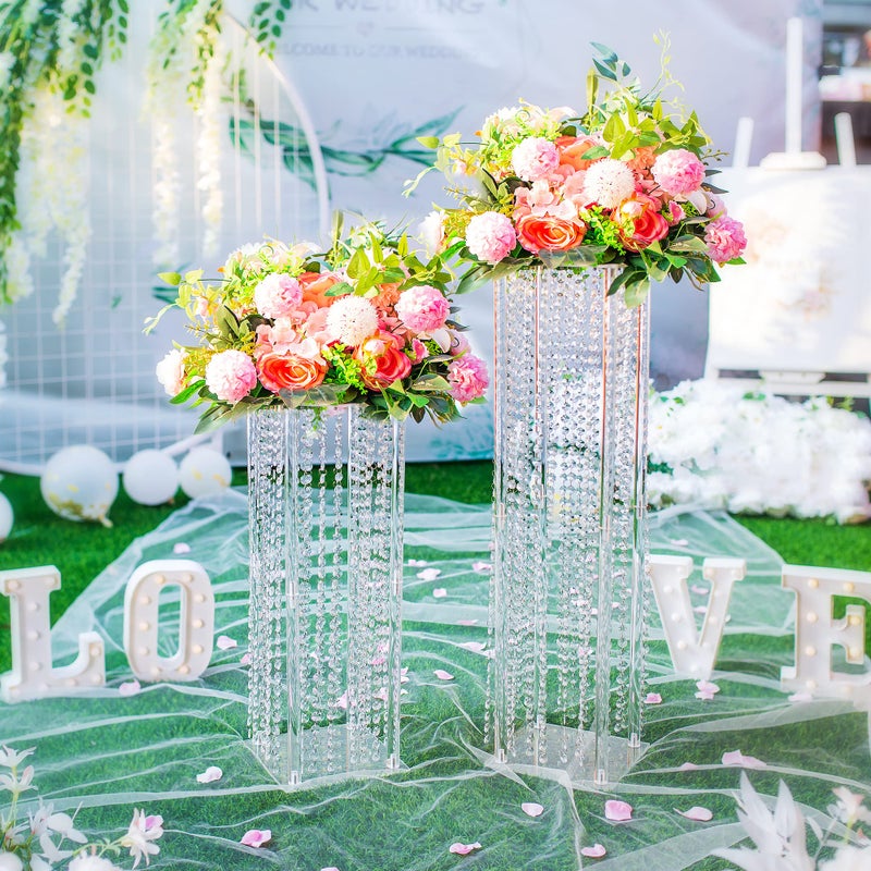 Nuptio Centerpieces for Wedding Table Vases - 2 Pcs 31.5in Tall Flower Vase Crystal Flowers Stand for Party Tables Decorations - Elegant Bulk Weddings Decoration Table Geometric Centerpiece Stands - Image 5