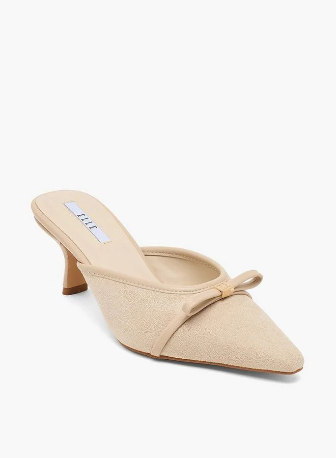 ايل Women Bow Accent Pointed Toe Kitten Heel Mules