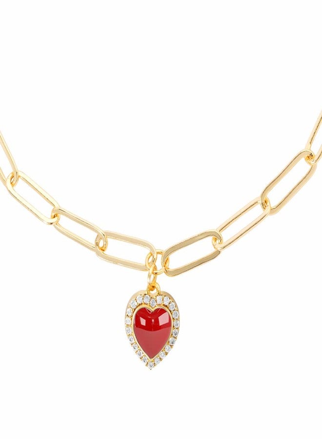 MINUTIAE Heart Shape Stylish Adjustable Anklet for Women & Girls - Gold | Austrian Cubic Zirconia Diamond with Red Stone Symbolize Ruby | The Stone of Love - Image 1
