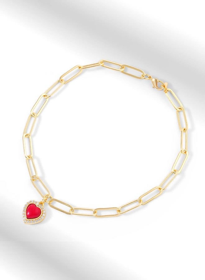 MINUTIAE Heart Shape Stylish Adjustable Anklet for Women & Girls - Gold | Austrian Cubic Zirconia Diamond with Red Stone Symbolize Ruby | The Stone of Love - Image 4