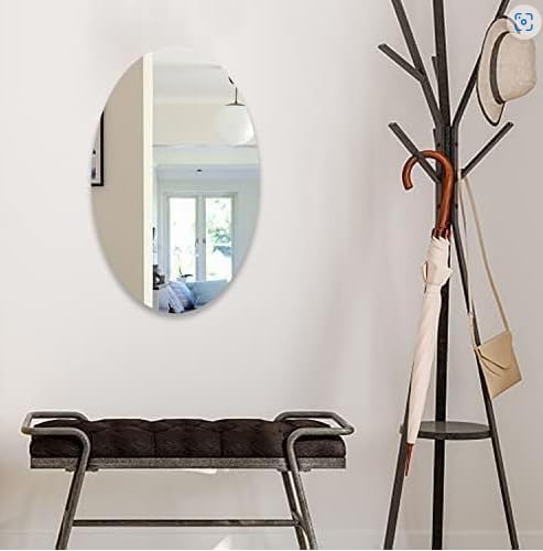 Fliptic Unframed Oval Shape Adhesive Mirror Sticker for Wall On Tiles Bedroom Living Room Basin Mirror Bathroom Wall Mirror Both Side Sticker Acrylic Wall Mirror Full Length, Silver - Image 4