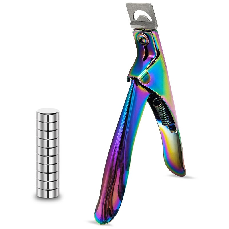 Scartink Acrylic Nail Cutter with Magnet Sizer & Length Measurement,Adjustable Stainless Nail Trimmer for Salon Home Nail Art, Professional Nail Clippers for Precise Manicures (Rainbow) - Image 1