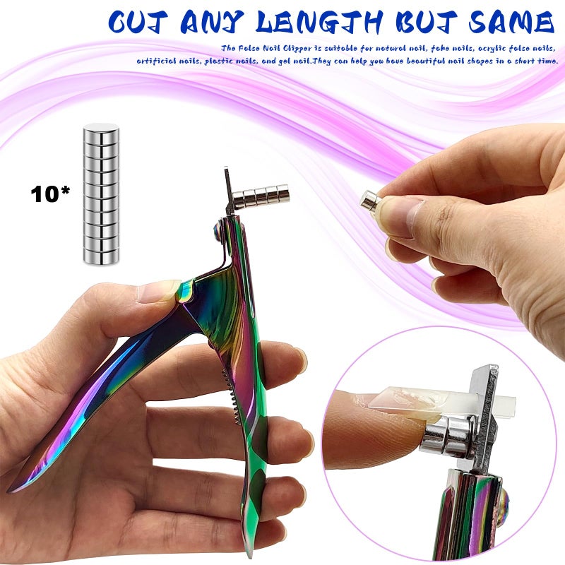 Scartink Acrylic Nail Cutter with Magnet Sizer & Length Measurement,Adjustable Stainless Nail Trimmer for Salon Home Nail Art, Professional Nail Clippers for Precise Manicures (Rainbow) - Image 5