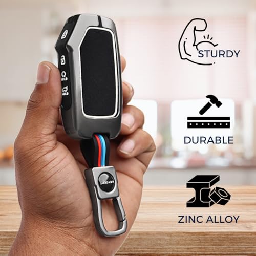KEYCEPT Metal Alloy Key Cover Compatible for Kia Seltos 2024 2023 Facelift HTX | Sonet Facelift | Carens X Line 4 Button Smart Key with Keychain (Short Keychain). - Image 4