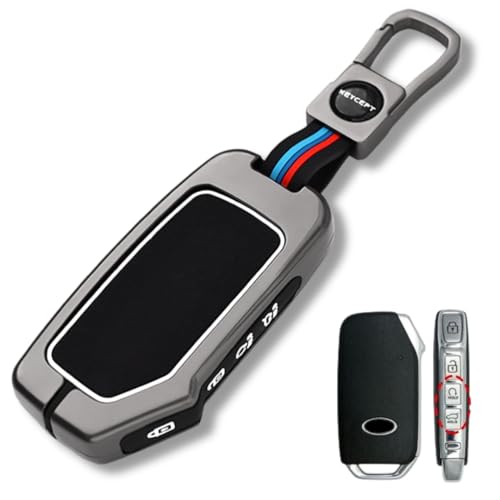 KEYCEPT Metal Alloy Key Cover Compatible for Kia Seltos 2024 2023 Facelift HTX | Sonet Facelift | Carens X Line 4 Button Smart Key with Keychain (Short Keychain). - Image 1