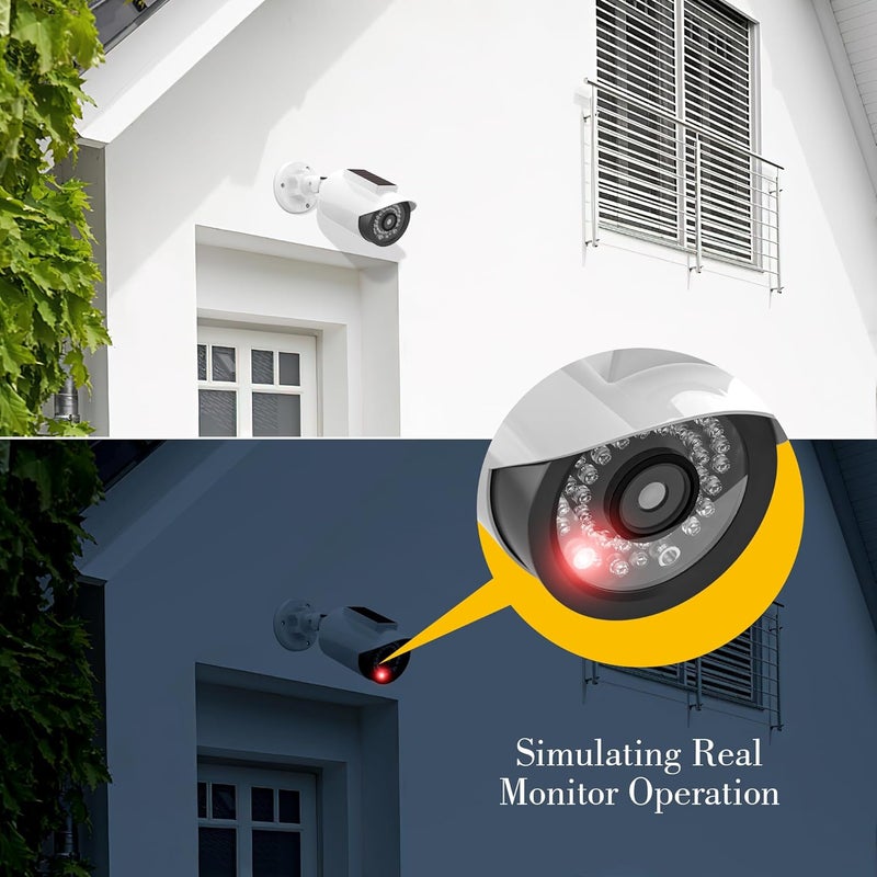 BNT Solar Powered Fake Security Camera, Bullet Shape Fake Surveillance Camera with Red LED Light for Night, Security Warning Sticker, for Outdoor Safety Alert (White 4Pack,Battery not Included) - Image 4