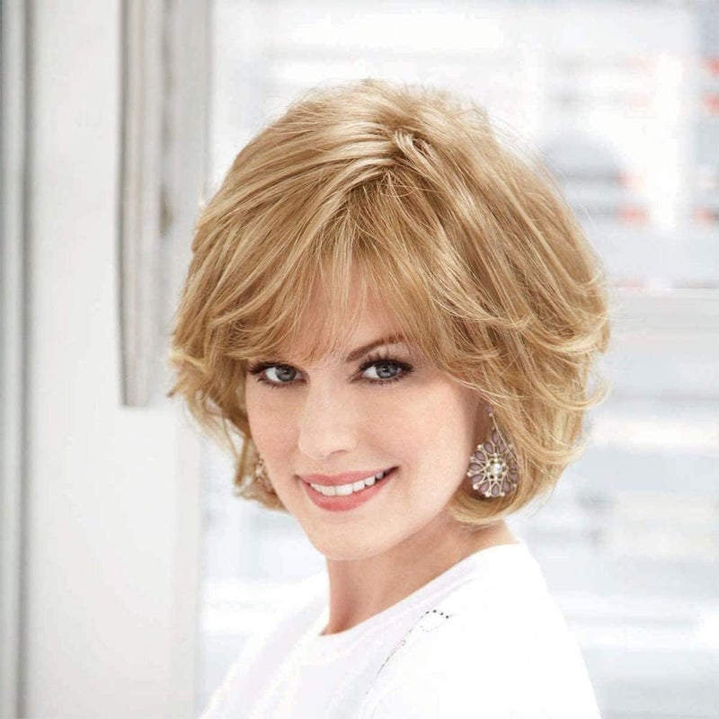 EMMOR Short Blonde Human Hair Wigs for Women Blend with Healthy Memory Fiber Pixie Curly Wig With BangNatural Daily Use Hair Color 30613