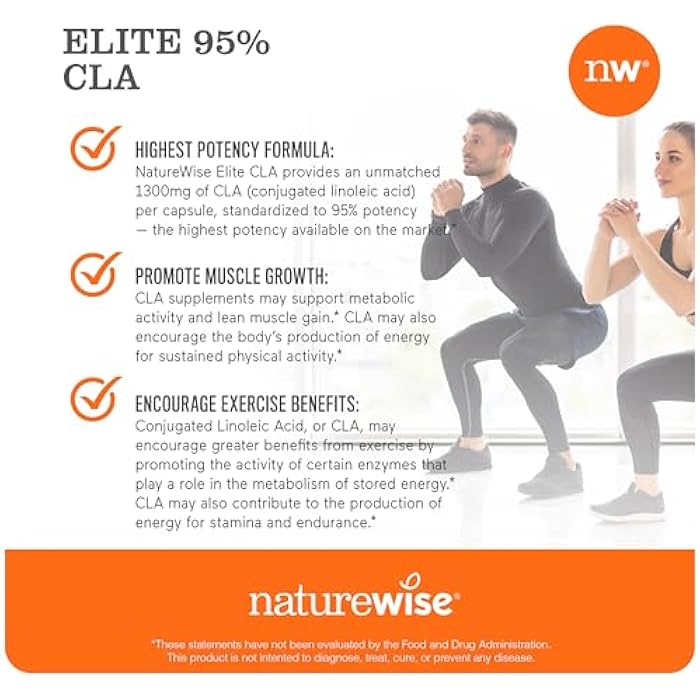 NatureWise CLA 1300 - 95% Active Conjugated Linoleic Acid for Women and Men, Not Stimulating, Supports Weight & Fitness Goals - Non-GMO, Gluten Free - 180 Softgels[2-Month Supply] - Image 4