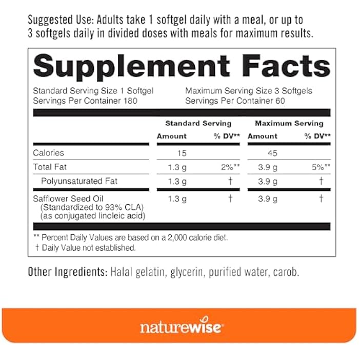 NatureWise CLA 1300 - 95% Active Conjugated Linoleic Acid for Women and Men, Not Stimulating, Supports Weight & Fitness Goals - Non-GMO, Gluten Free - 180 Softgels[2-Month Supply] - Image 3