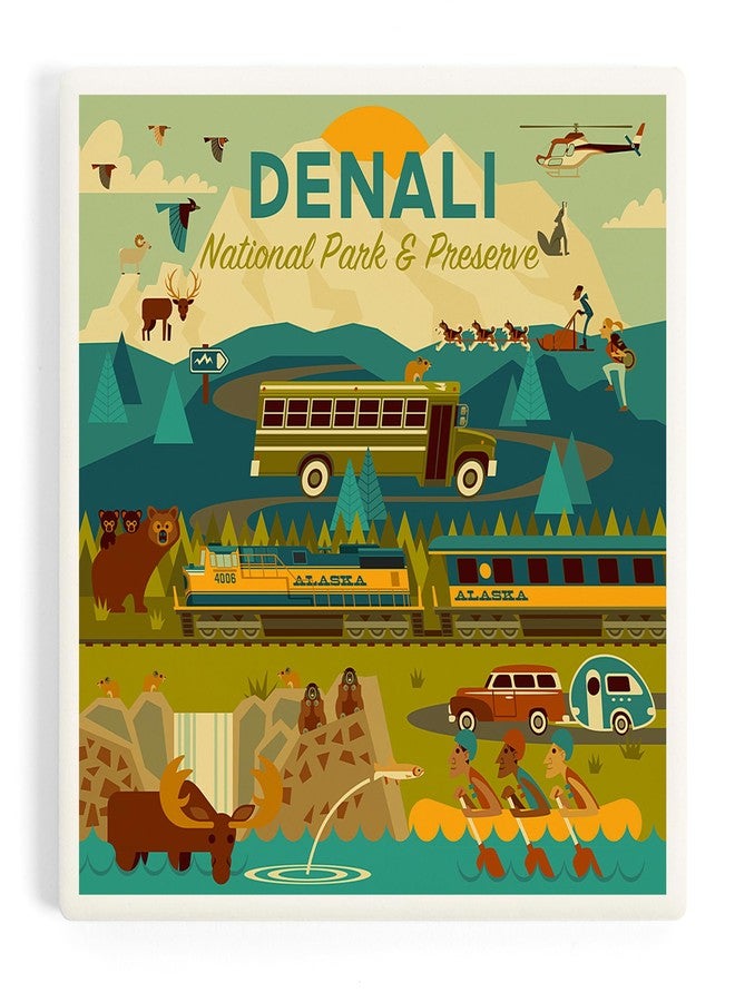 Lantern Press Denali National Park and Preserve, Geometric National Park Series (Absorbent Ceramic Coaster, Single, Cork Back, Kitchen Table Decor) - Image 1