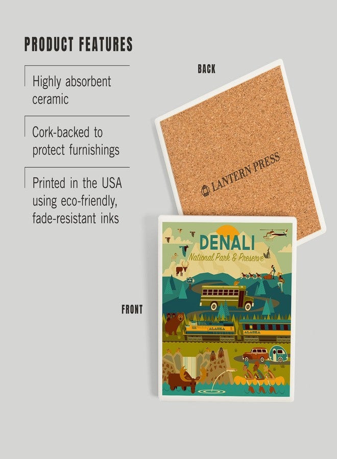 Lantern Press Denali National Park and Preserve, Geometric National Park Series (Absorbent Ceramic Coaster, Single, Cork Back, Kitchen Table Decor) - Image 3