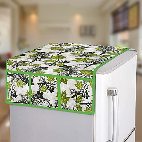 E-Retailer® Polyester 3-Layered Fridge Top Cover/Refrigerator Cover With 6 Utility Pockets (Color-Green, Size-39x21 Inches) - Image 1