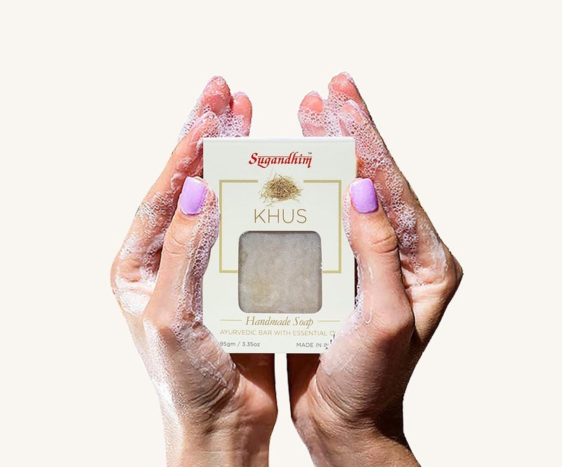 Sugandhim Khus Rosemary Cedarwood Handmade Ayurvedic Soap95gms Pack of 2 - Image 2