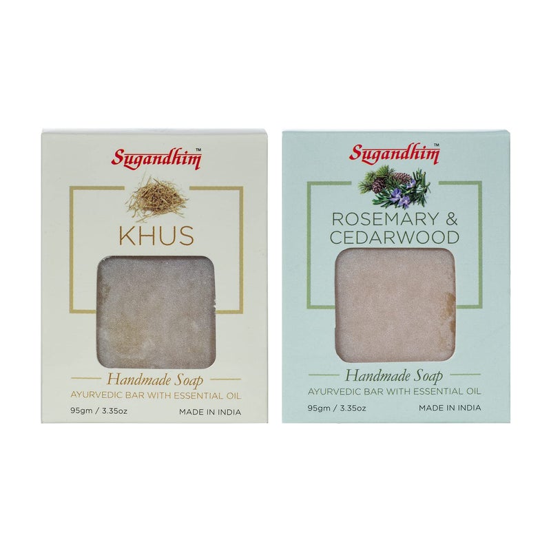 Sugandhim Khus Rosemary Cedarwood Handmade Ayurvedic Soap95gms Pack of 2 - Image 1