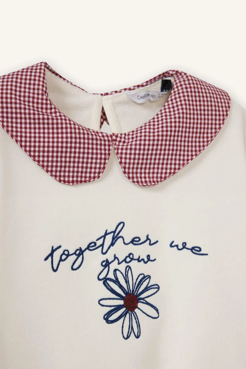 ديفاكتو Baby Girl Regular Fit Large Collar Floral Thick Fabric Sweatshirt