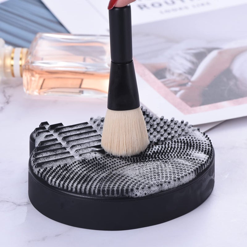 Bird&Fish Silicon Makeup Brush Cleaner Mat with Brush Drying manual Make up cleaner cleanser machine Cosmetic Cleaning Pad+Makeup Dry Cleaned Quick Color Removal Sponge Scrubber Tool(Black) - Image 5