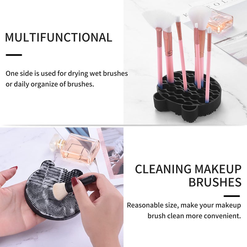 Bird&Fish Silicon Makeup Brush Cleaner Mat with Brush Drying manual Make up cleaner cleanser machine Cosmetic Cleaning Pad+Makeup Dry Cleaned Quick Color Removal Sponge Scrubber Tool(Black) - Image 4