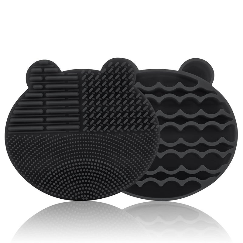 Bird&Fish Silicon Makeup Brush Cleaner Mat with Brush Drying manual Make up cleaner cleanser machine Cosmetic Cleaning Pad+Makeup Dry Cleaned Quick Color Removal Sponge Scrubber Tool(Black) - Image 2