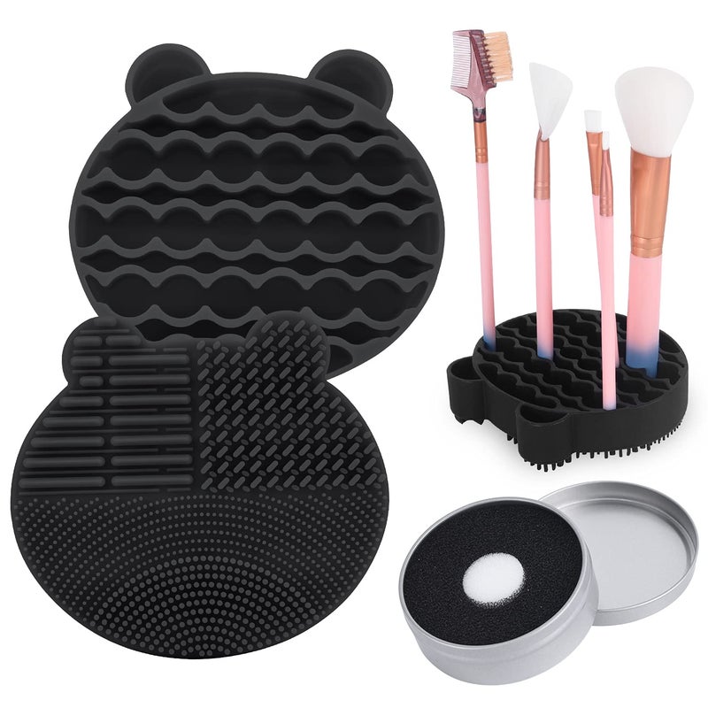Bird&Fish Silicon Makeup Brush Cleaner Mat with Brush Drying manual Make up cleaner cleanser machine Cosmetic Cleaning Pad+Makeup Dry Cleaned Quick Color Removal Sponge Scrubber Tool(Black) - Image 1