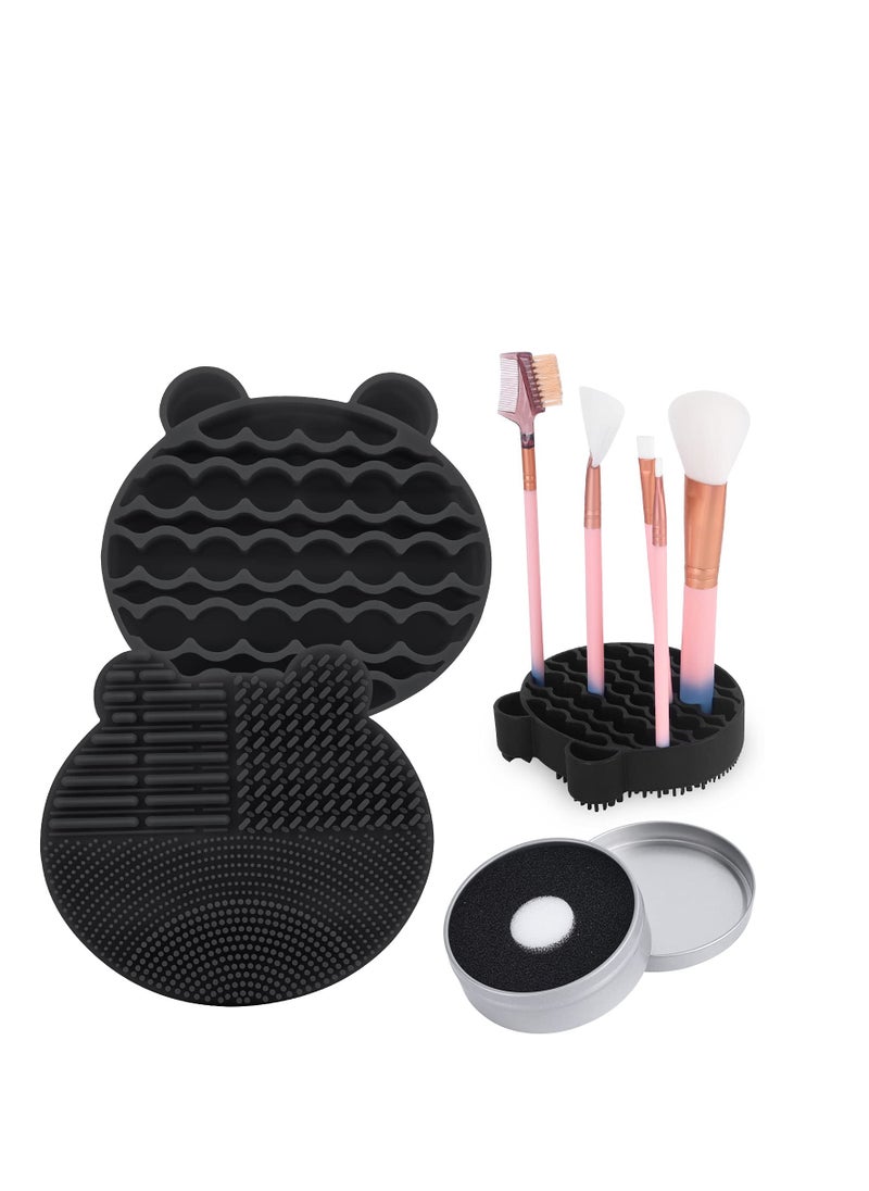 Bird&Fish Silicon Makeup Brush Cleaner Mat with Brush Drying manual Make up brush cleaner cleanser machine Cosmetic Brush Cleaning Pad+Makeup Brush Dry Cleaned Quick Color Removal Sponge Scrubber Tool(Black)  - Image 1
