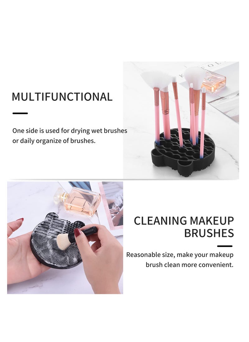Bird&Fish Silicon Makeup Brush Cleaner Mat with Brush Drying manual Make up brush cleaner cleanser machine Cosmetic Brush Cleaning Pad+Makeup Brush Dry Cleaned Quick Color Removal Sponge Scrubber Tool(Black)  - Image 3