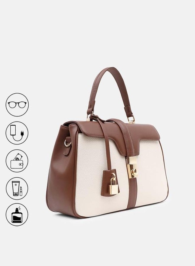 Kazo Harvey Satchel Bag | Off White & Brown - Image 4