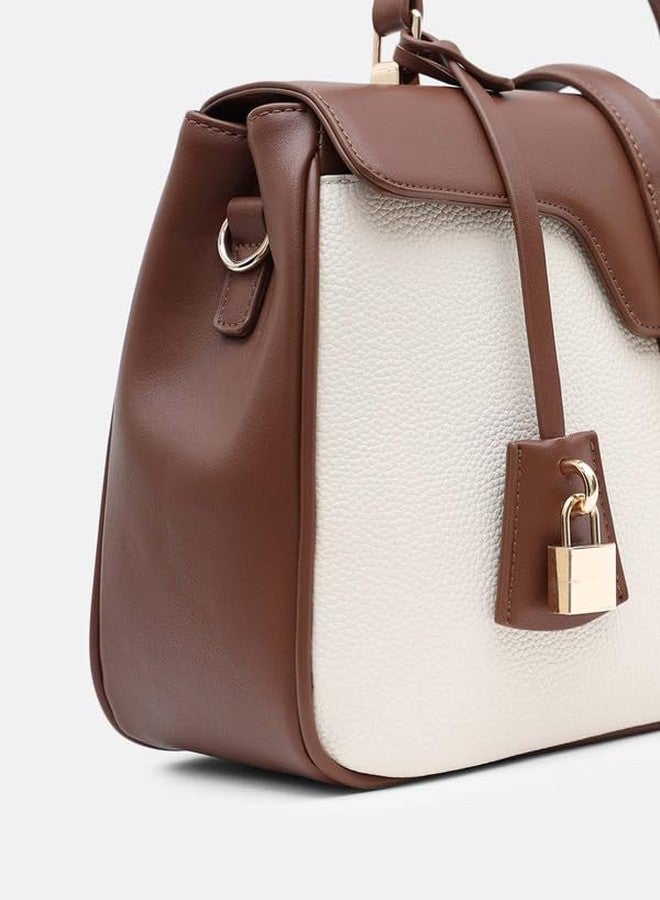 Kazo Harvey Satchel Bag | Off White & Brown - Image 3