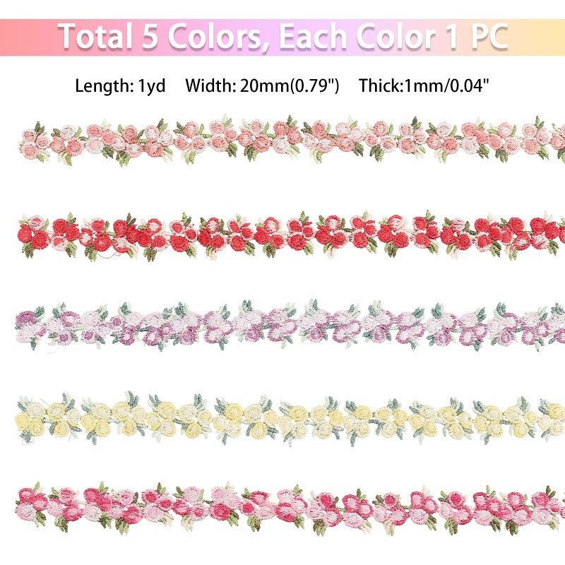 PH PandaHall 5 Yards Floral Lace Trim, 3/4 inch Rose Flower Ribbon Trim Decorating Embroidered Trims Polyester Trims Ribbons for Wedding Appliques Sewing Craft Upholstery Curtain - Image 2