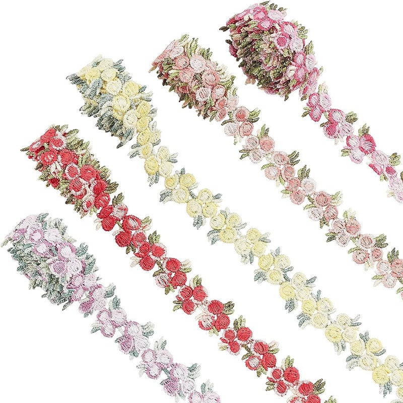PH PandaHall 5 Yards Floral Lace Trim, 3/4 inch Rose Flower Ribbon Trim Decorating Embroidered Trims Polyester Trims Ribbons for Wedding Appliques Sewing Craft Upholstery Curtain - Image 1