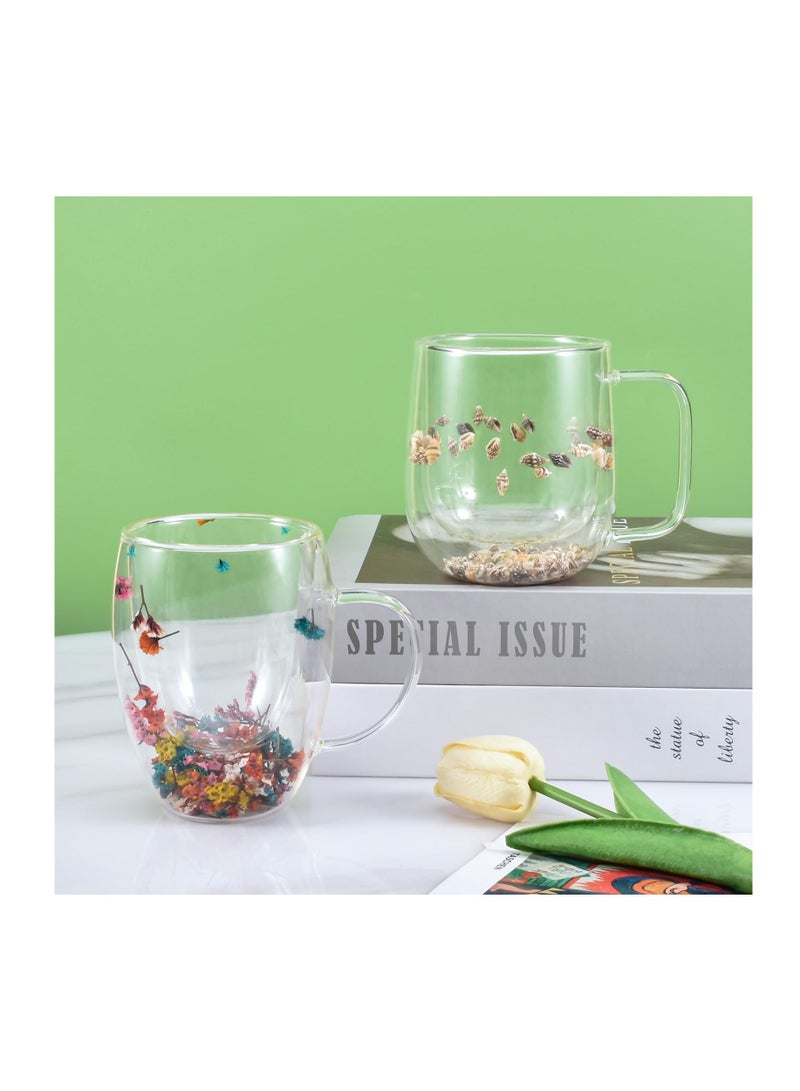 Excefore Double Walled Glass Coffee Mug with Handle, Insulated Layer Coffee Cup, Demitasse Clear Cups with Flower, Perfect for Cappuccino Tea Latte Espresso Hot Beverage (Colorful Flower 300ml) - Image 4