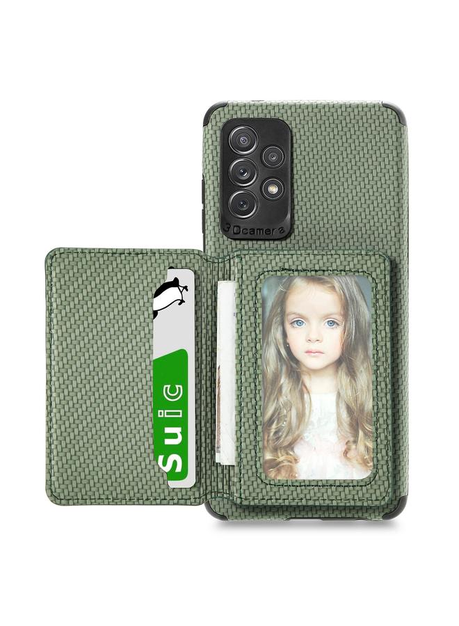 erorex Case For Samsung Galaxy A52 5G / 4G Carbon Fiber Magnetic Card Bag TPU+PU Shockproof Back Cover Case with Holder & Card Slot & Photo Frame - Image 1