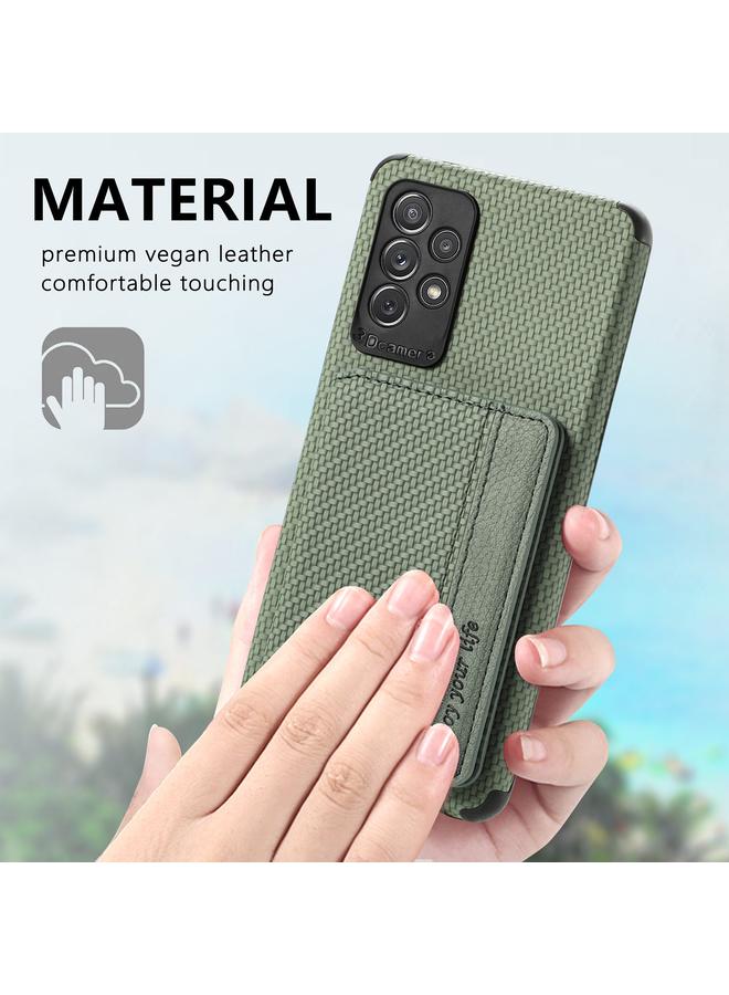 erorex Case For Samsung Galaxy A52 5G / 4G Carbon Fiber Magnetic Card Bag TPU+PU Shockproof Back Cover Case with Holder & Card Slot & Photo Frame - Image 5