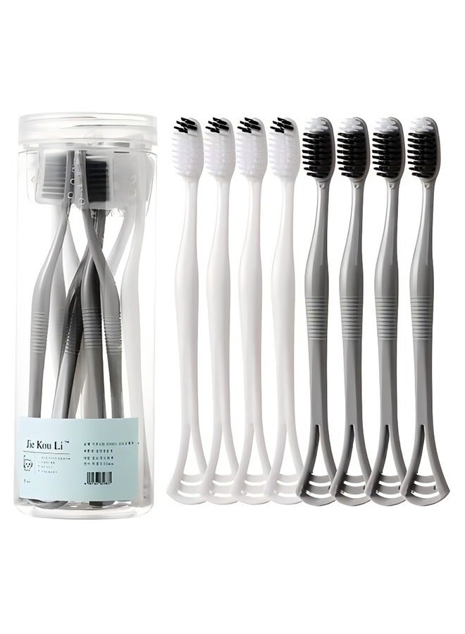 Fanski 8 Pieces 2 in 1 Soft Toothbrush with Tongue Scraper Cleaner - Image 1