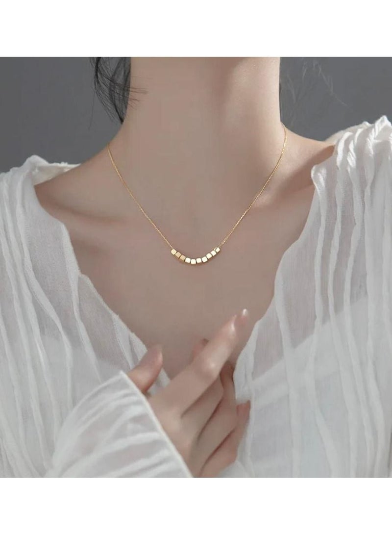 Luxury Bee Dainty Ten Square Beaded Silver Sterling 925 Minimalist Necklace Golden Color