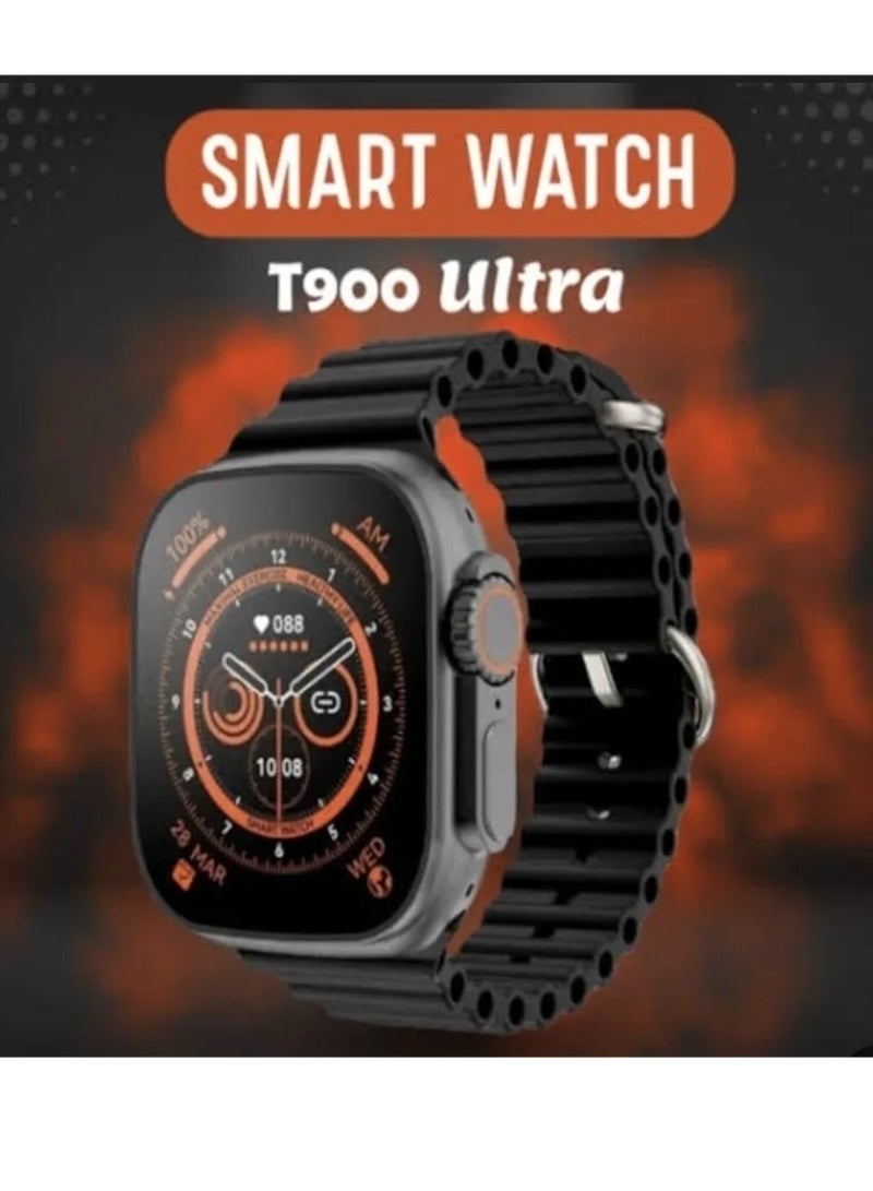 T900 Ultra Smart Watch 2.1" HD Screen, NFC, Fitness Tracker, Heart Rate, Oxygen Monitor, Calls, Wireless Charging | iOS & Android for Men & Women - Black