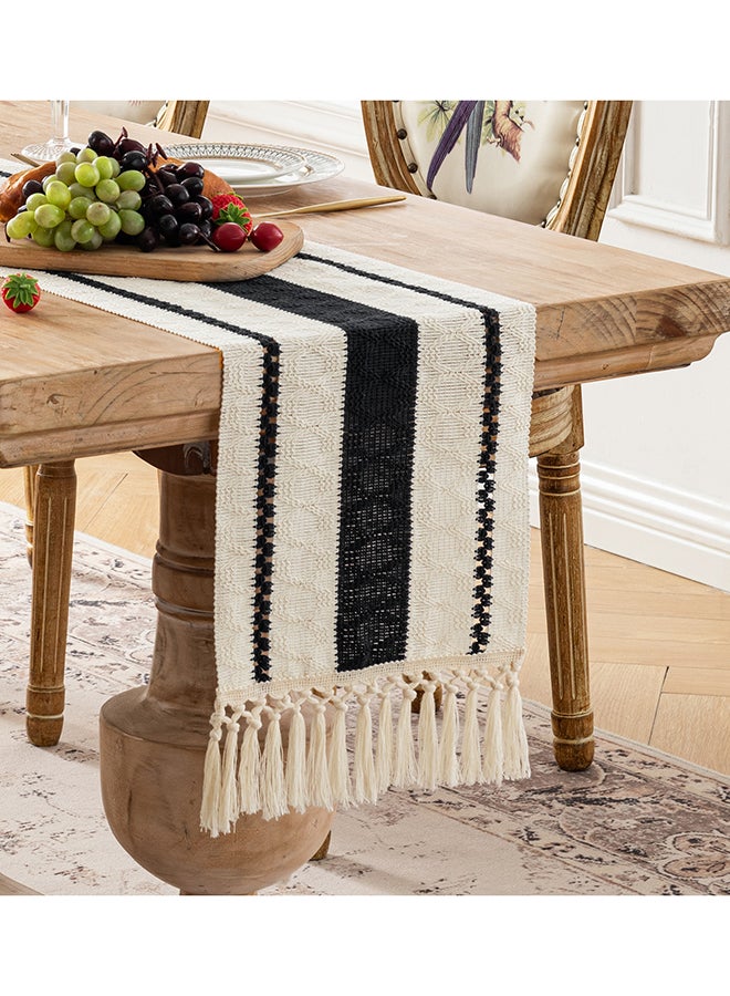Fancy Homi Boho Chic Macrame Table Runner for Home Decor, Farmhouse Style with Tassels, Perfect for Party Bohemian - 30x230 cm - Black - Image 4