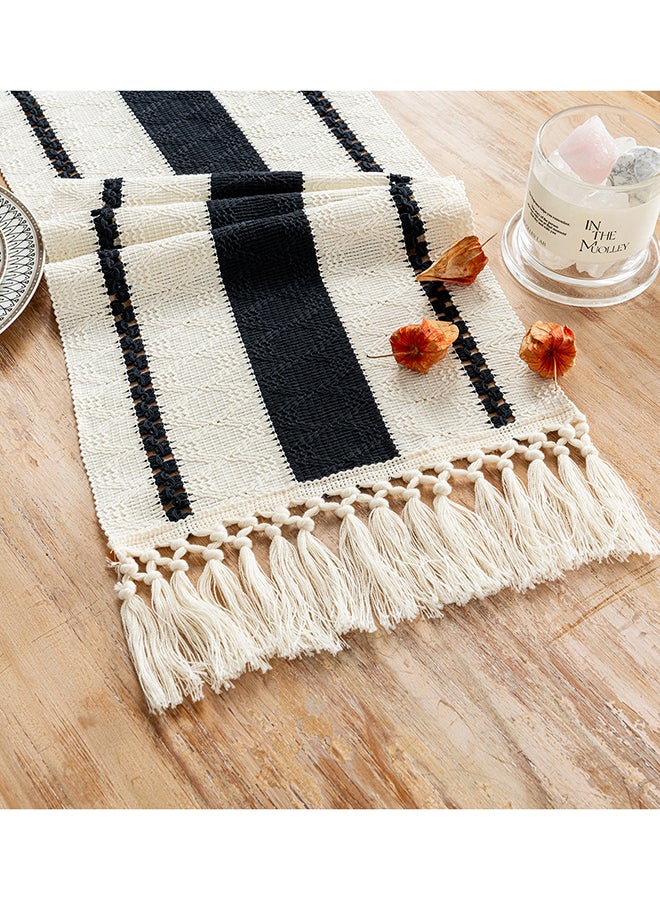 Fancy Homi Boho Chic Macrame Table Runner for Home Decor, Farmhouse Style with Tassels, Perfect for Party Bohemian - 30x230 cm - Black - Image 1