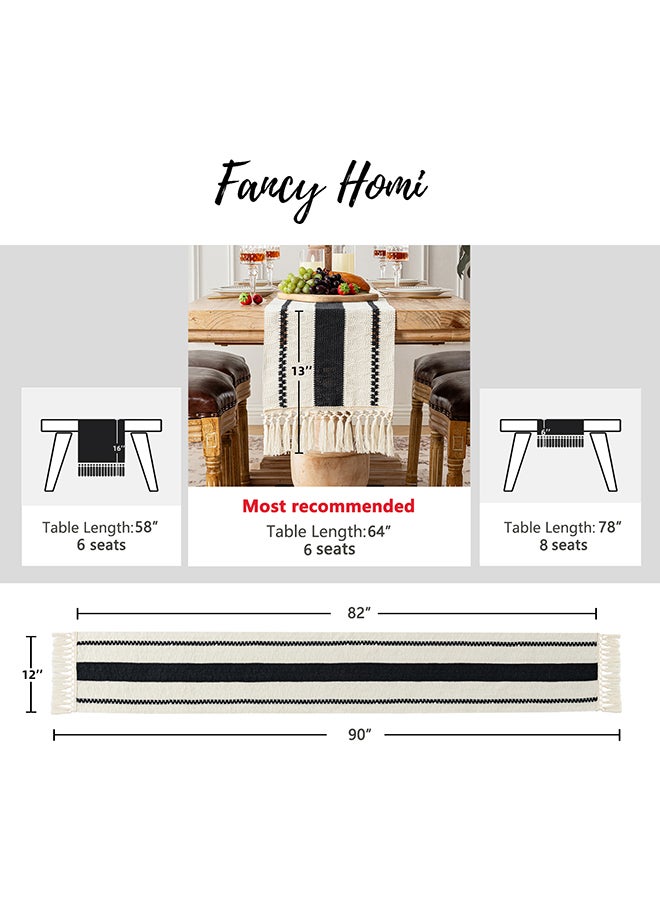 Fancy Homi Boho Chic Macrame Table Runner for Home Decor, Farmhouse Style with Tassels, Perfect for Party Bohemian - 30x230 cm - Black - Image 3