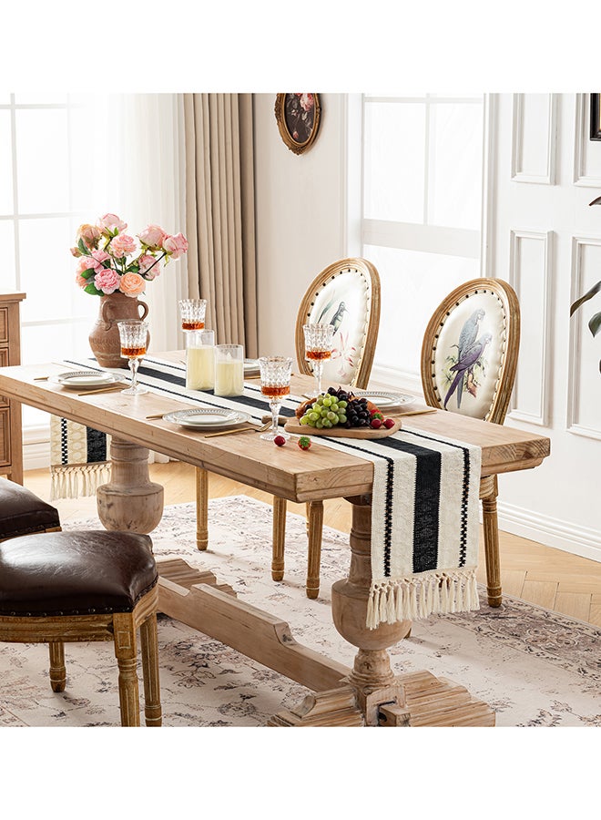 Fancy Homi Boho Chic Macrame Table Runner for Home Decor, Farmhouse Style with Tassels, Perfect for Party Bohemian - 30x230 cm - Black - Image 2