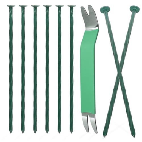 Bakulyor 50 Pack Metal Landscape Stakes, 8 Inch Artificial Grass Nails, 6 Gauge Large Landscaping Staples, Green Edging Anchor Stake for Garden Ground Lawn Paver Timber Border Weed Barrier Spikes 8" - Image 1